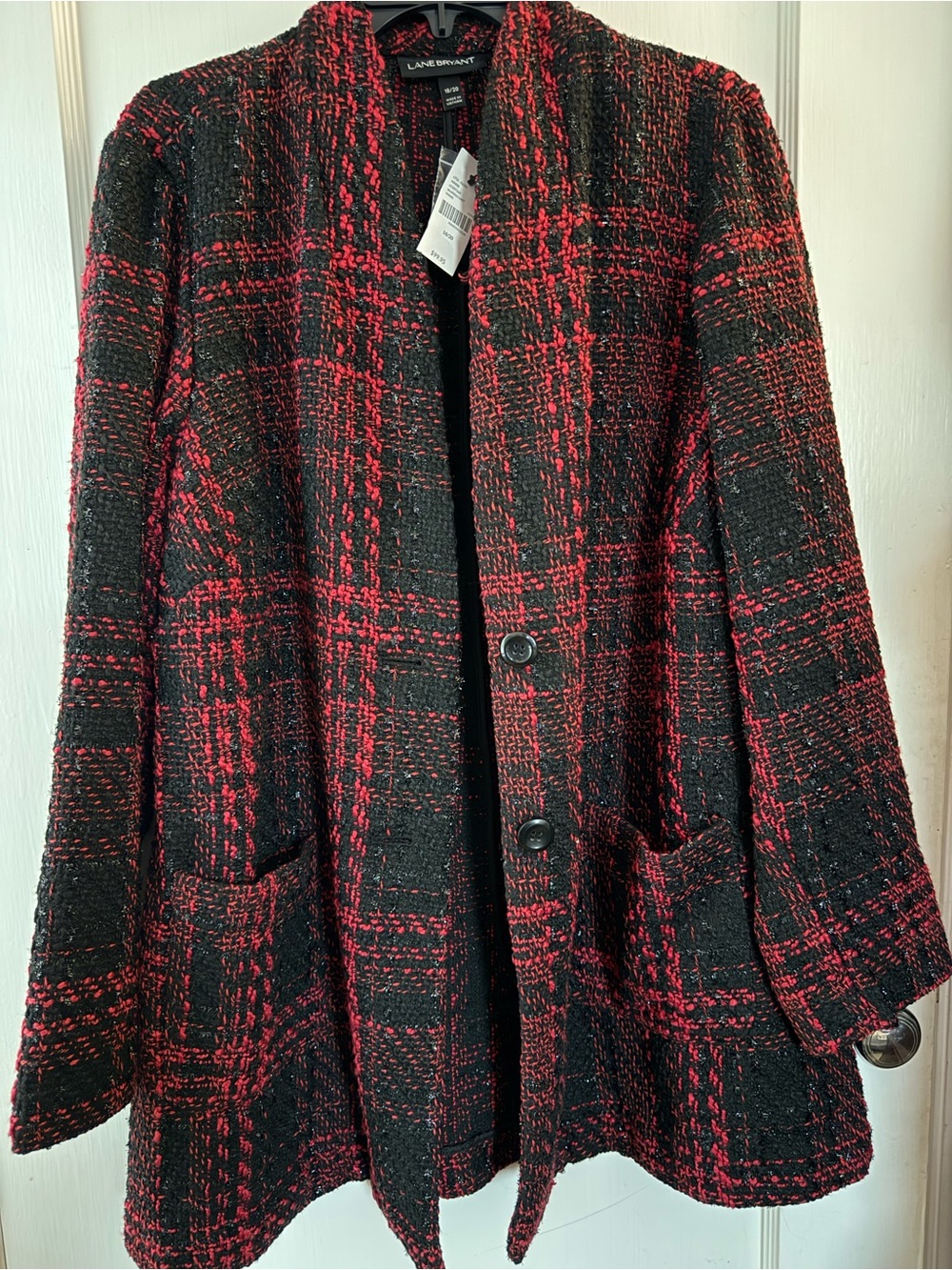 Lane Bryant NWT Red & Black Plaid Tweed Coat Size 18/20